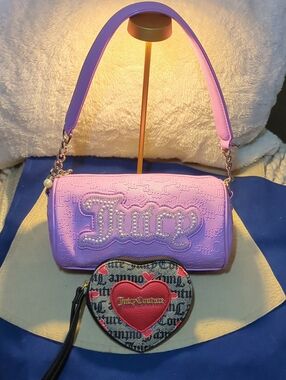 Juicy Couture Lavender Embossed Pearl-Trim Shoulder Bag w/Heart Coin Pouch $55
